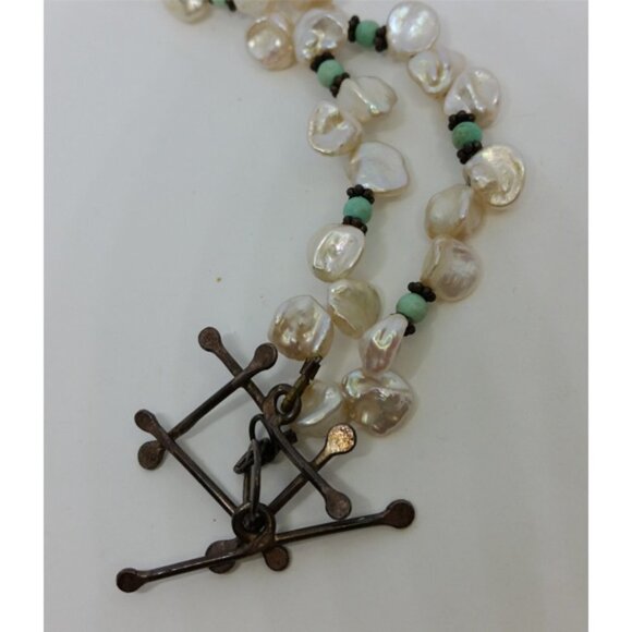 VINTAGE artisan baroque pearls necklace sterling silver 925 clasp beach boho. - Picture 2 of 4